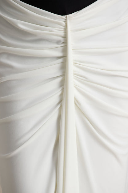 Matilda | Black And White Boat-Neck Maxi Dress With Ruched Detailing