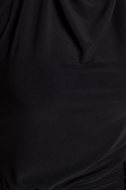 Hayden | Black High-Neck Draped Split Maxi Dress