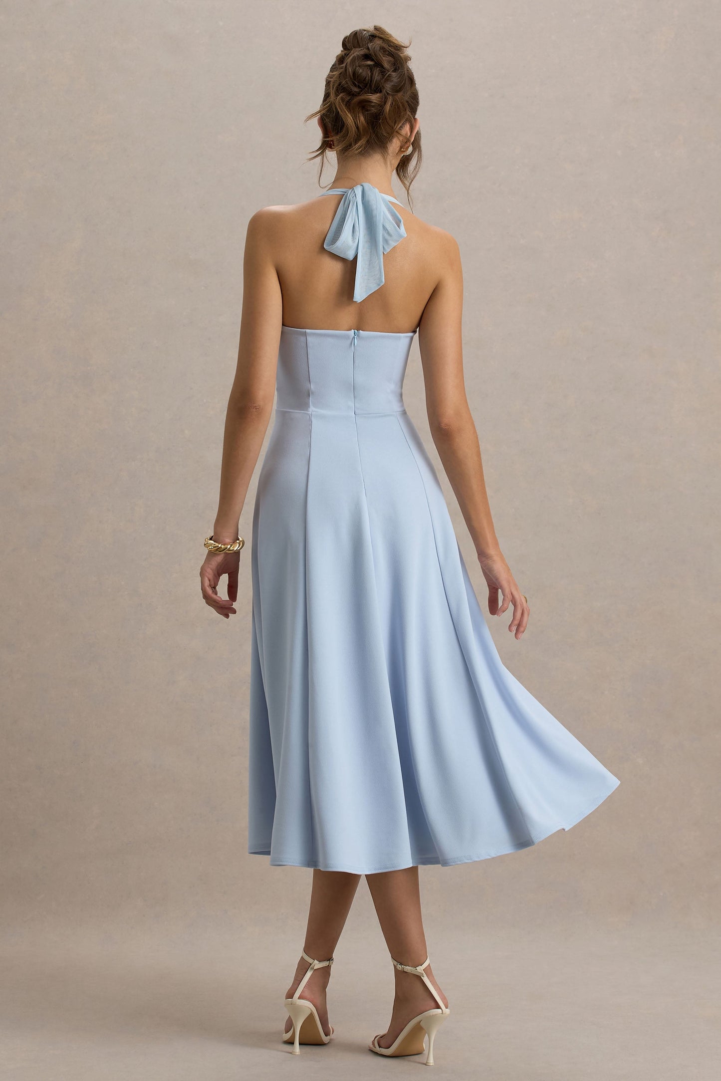 Auburn | Powder Blue Halter Skater Midi Dress