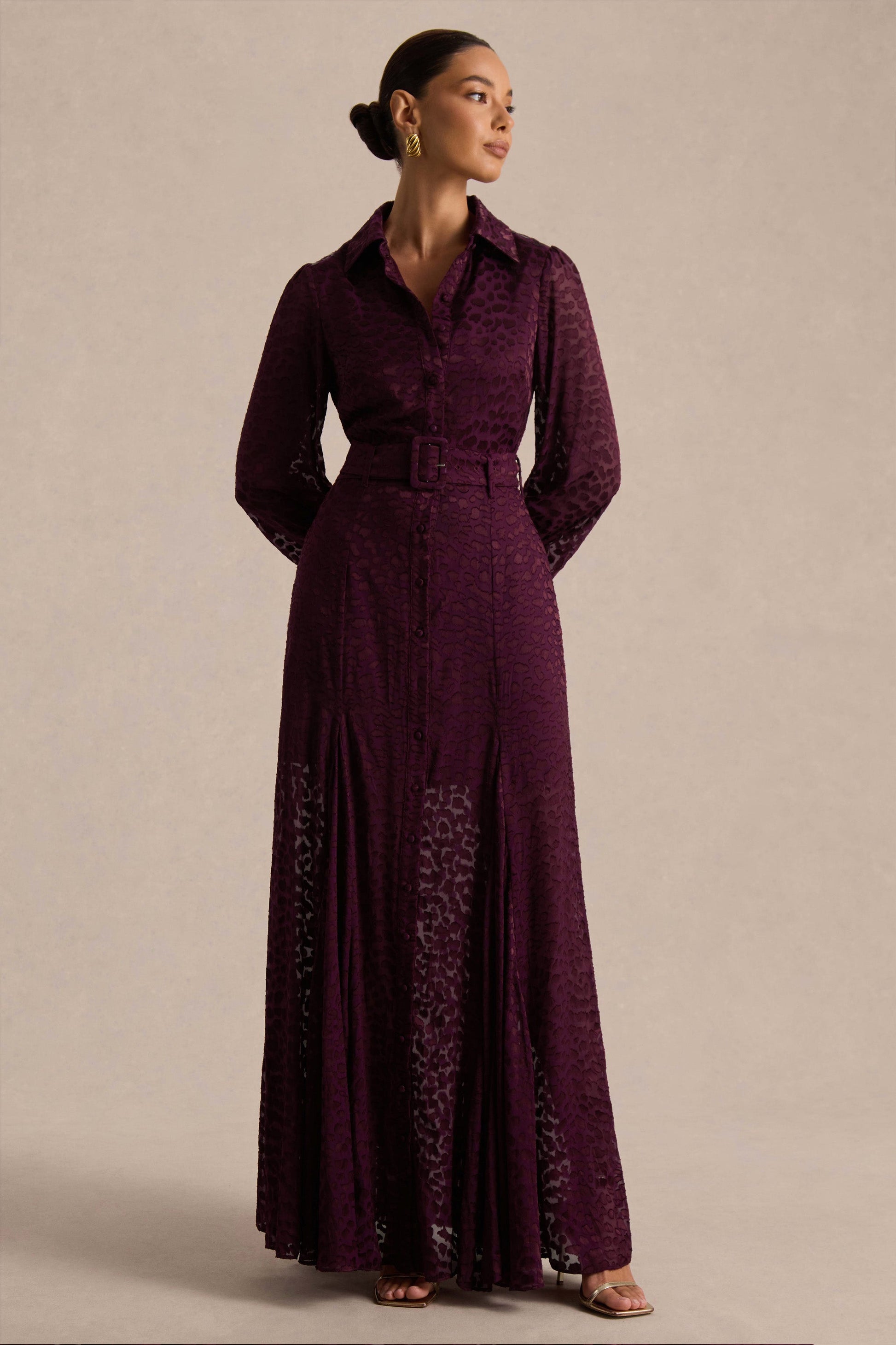 Kirsty | Purple Long Sleeve Shirt Dress With Full Skirt