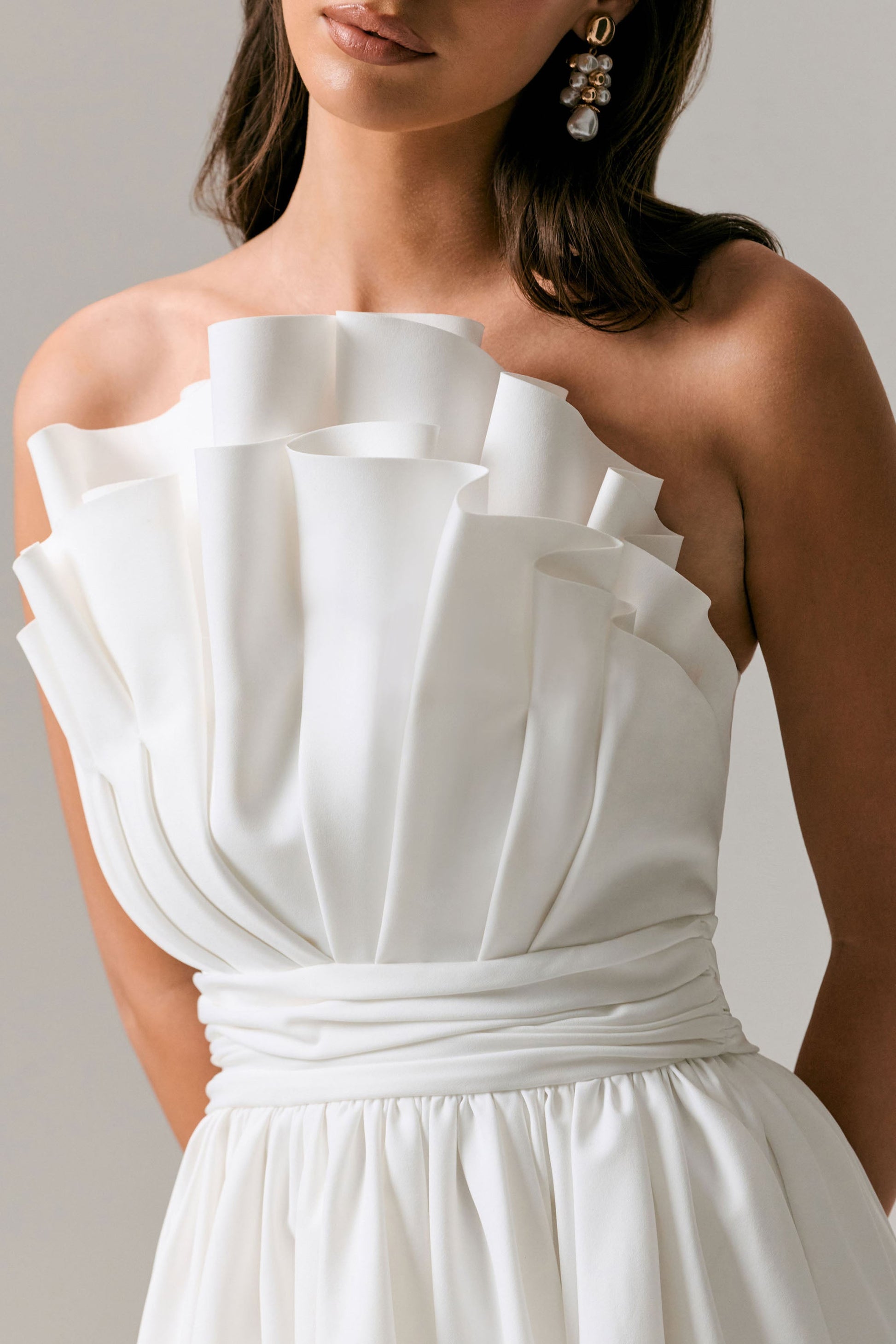Distinguished | White Asymmetric Ruffled Mini Dress