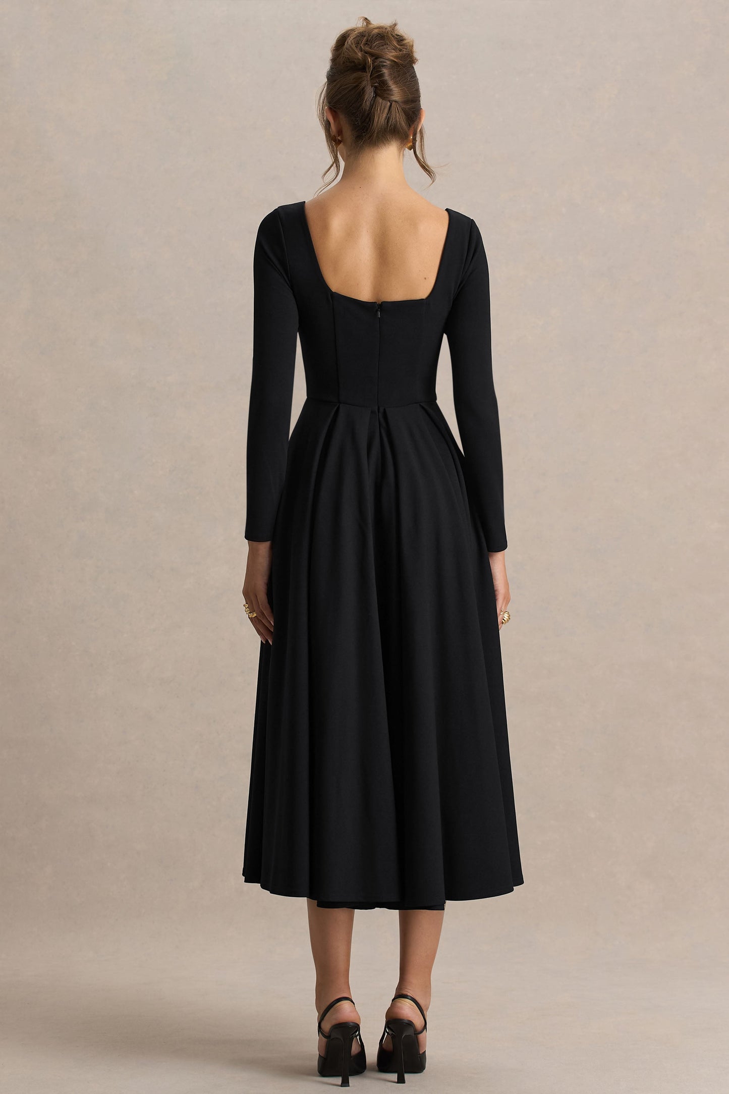 Alison | Black Square-Neck A- Midi Dress