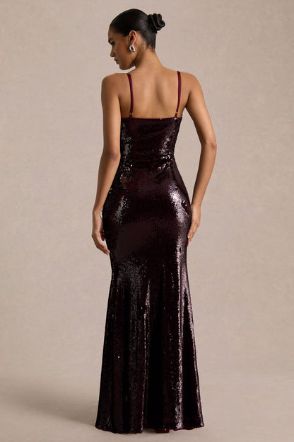 Lenor | Burgundy Plunge-Neck Maxi Dress