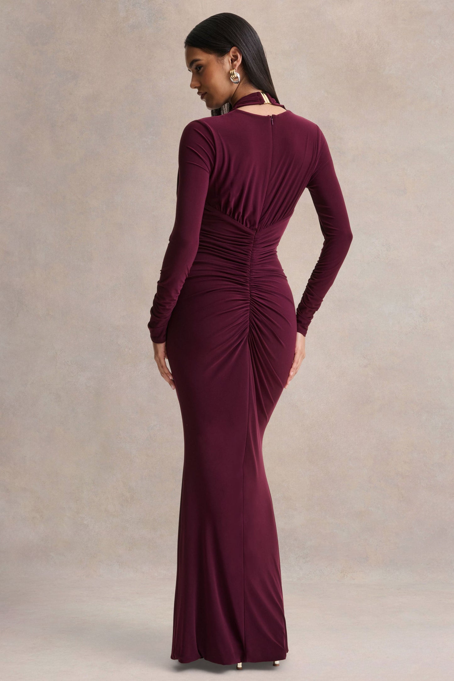 Tami | Plum Plunge-Neck Long Sleeve Maxi Dress
