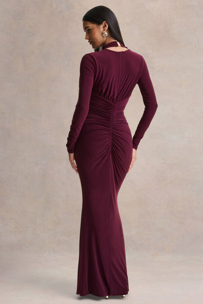 Tami | Plum Plunge-Neck Long Sleeve Maxi Dress
