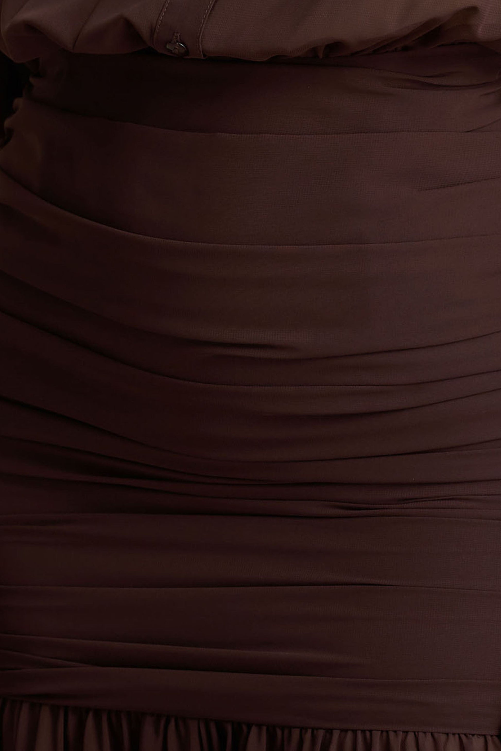 Kris | Brown Plunge-Neck Maxi Dress With Ruched Detailing