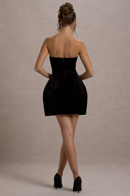 Naia | Black Velvet Embellished Bandeau Mini Dress