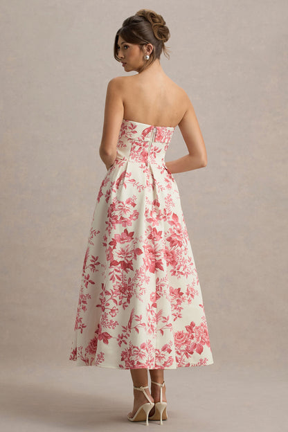 Annalise | Pink Porcelain Print Bandeau Skater Midi Dress