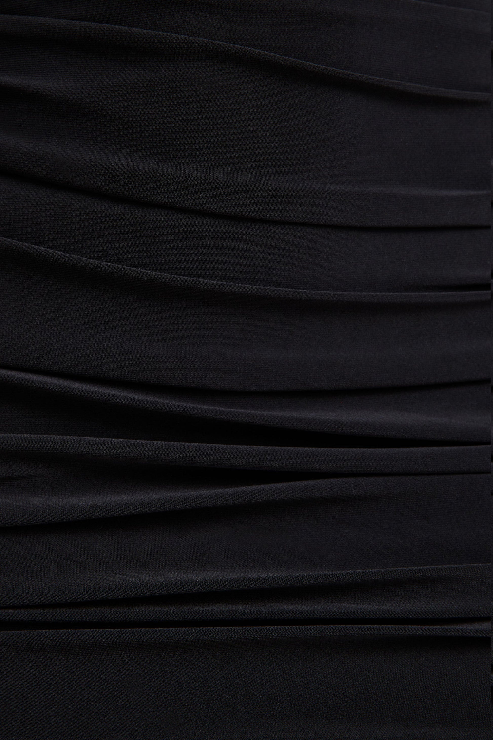 Yara | Black One Shoulder Cape Ruched Midi Dress