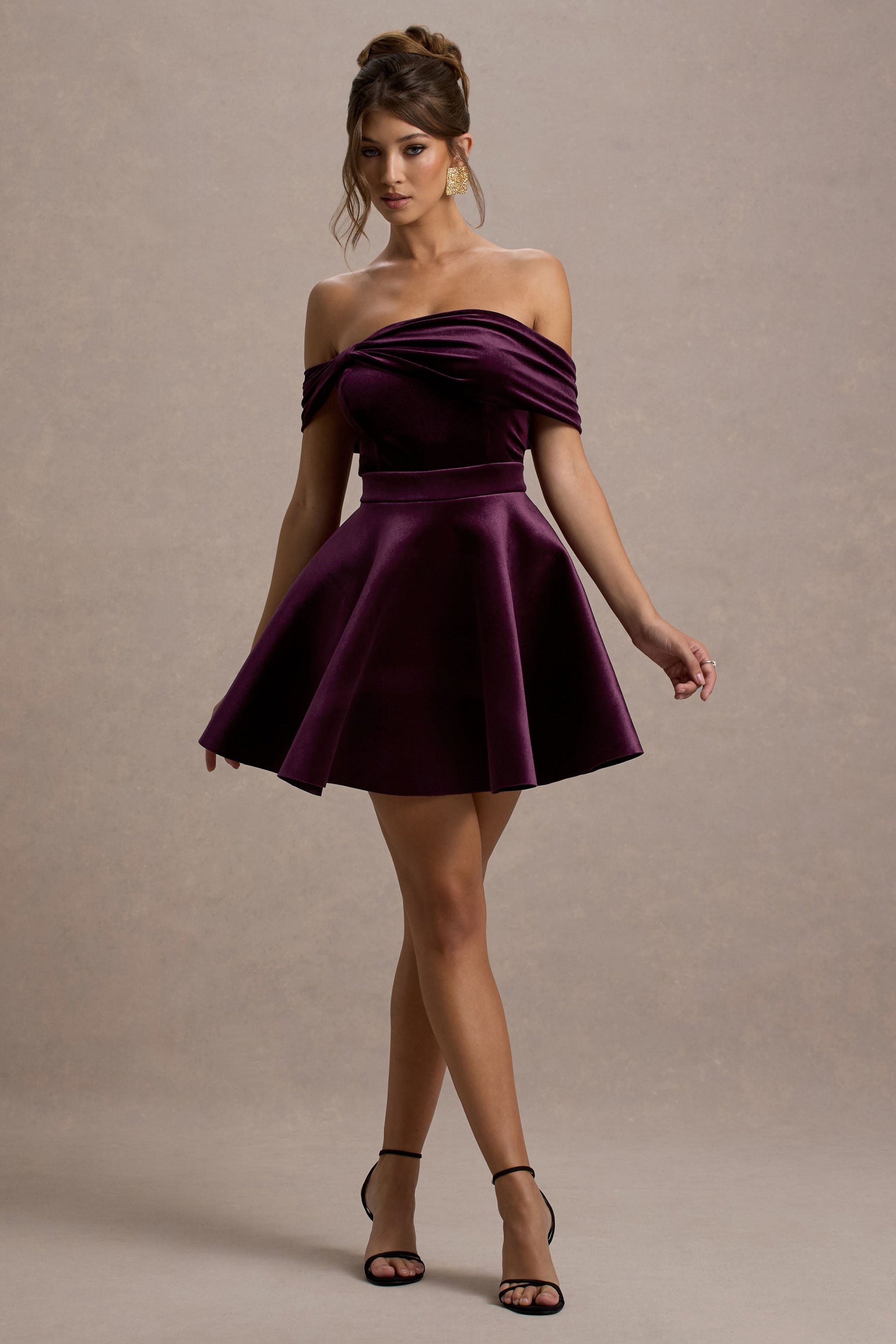 Dede | Port Velvet Bow Bardot Skater Mini Dress