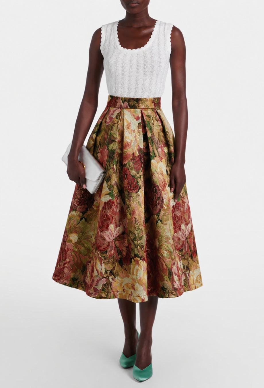 Varda Brown Vintage Floral Midi Skirt