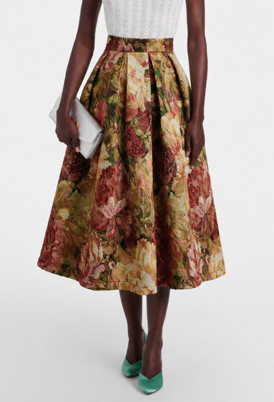 Varda Brown Vintage Floral Midi Skirt