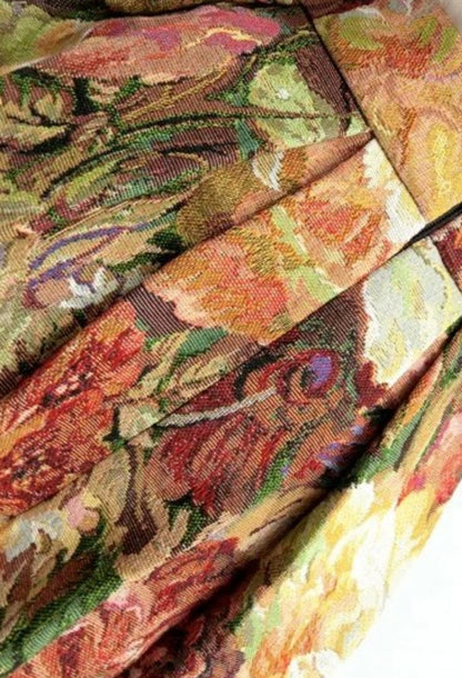 Varda Brown Vintage Floral Midi Skirt