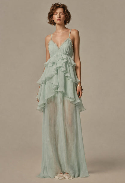 Veronique Mint Tiered Ruffle Maxi Dress