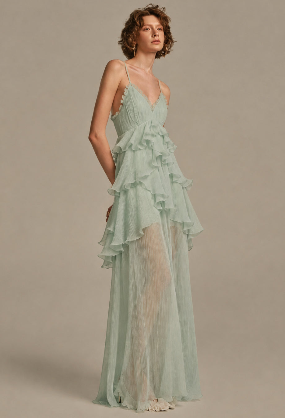 Veronique Mint Tiered Ruffle Maxi Dress
