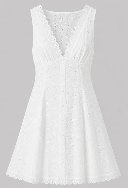 White Floral Embroidered Mini Dress