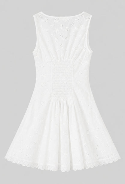 White Floral Embroidered Mini Dress