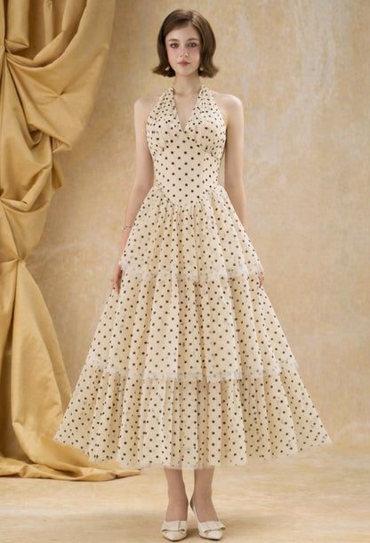 Willa Mesh Corset Polka Dot Midi Dress