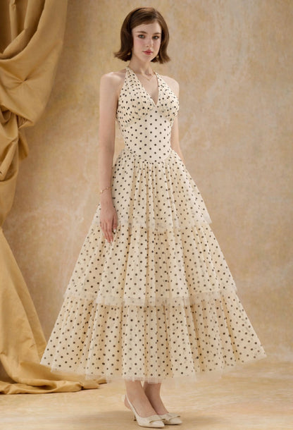 Willa Mesh Corset Polka Dot Midi Dress