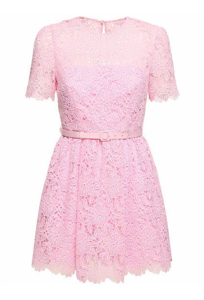 Willow Embroidered Floral Lace Mini Dress Pink