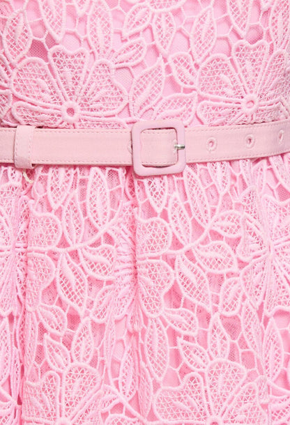 Willow Embroidered Floral Lace Mini Dress Pink