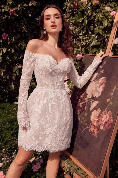 WL021 Off The Shoulder Lace Short Bridal Dress Andrea & Leo