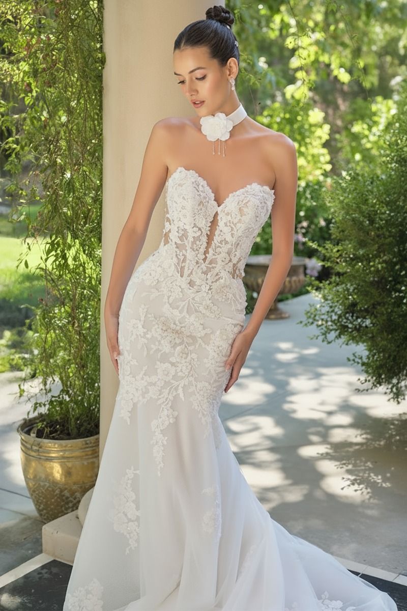 WL065 Hera Lace Mermaid Gown With Removable Sleeves Andrea & Leo